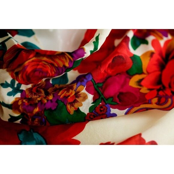 Vintage Liz Claiborne Colourful Floral Silk Hand Rolled Scarf - Picture 4 of 7